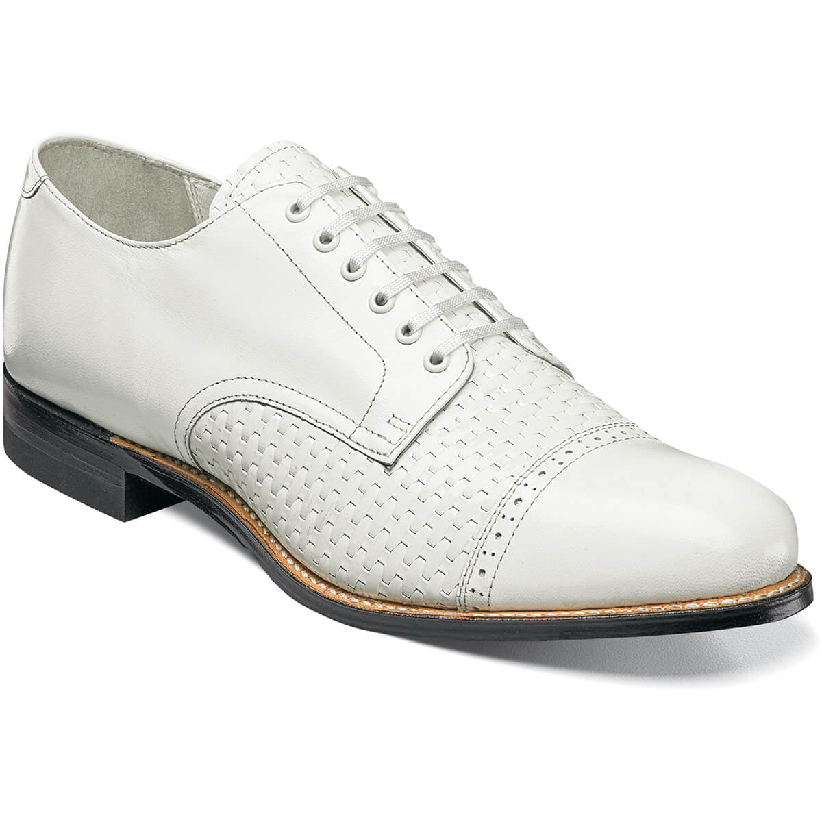 Men's Dress Shoes White Woven Cap Toe Oxford Stacy Adams Madison