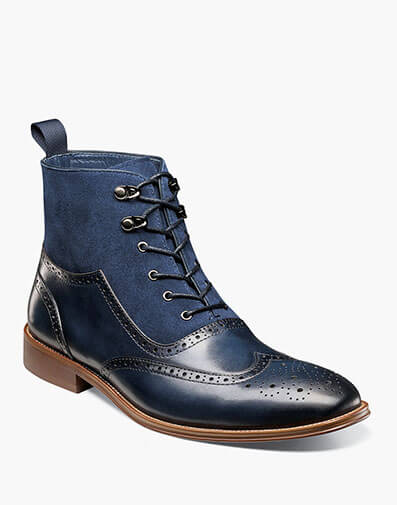 Malone Wingtip Lace Up Boot in Navy for $$99.90