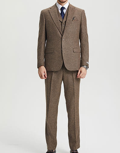 Caine 3 Piece Vested Suit in Brown for $$279.90