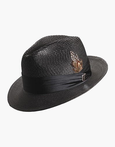 Dublin Fedora Poly Braided Pinch Front Hat in Black for $$70.00