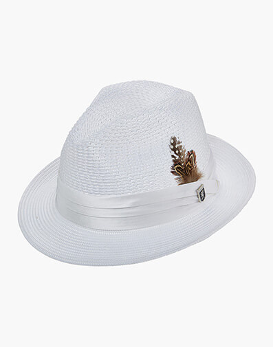 Dublin Fedora Poly Braided Pinch Front Hat in White for $$70.00
