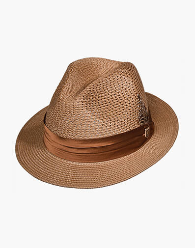 Dublin Fedora Poly Braided Pinch Front Hat in Cognac for $$70.00