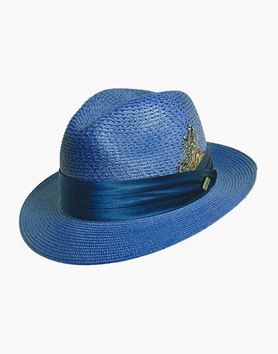 Dublin Fedora Poly Braided Pinch Front Hat in Blue for $$70.00