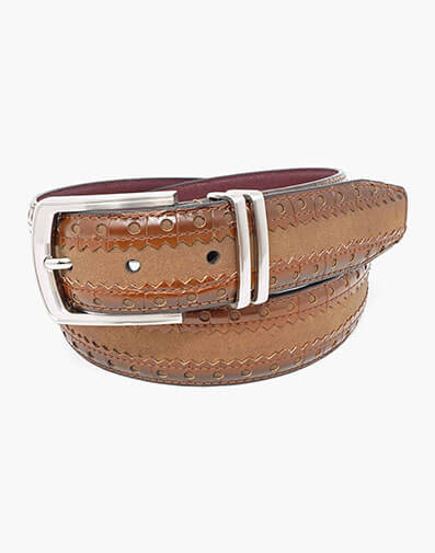 Gustavo Mixed Material Belt in Cognac for $$40.00