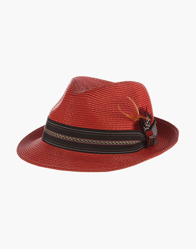 Runyon Fedora Poly Braid Pinch Front Hat in Red for $$39.90