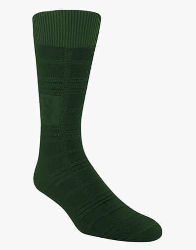 Tonal Plaid Men's Crew Dress Socks in Green for $$9.00
