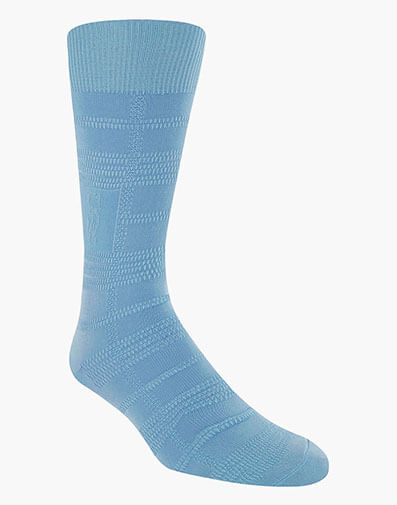 Tonal Plaid Men's Crew Dress Socks in Light Blue for $$9.00