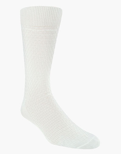 Basket Weave Men's Crew Dress Sock in White for $$9.00