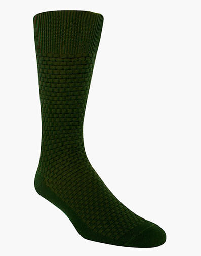 Basket Weave Men's Crew Dress Sock in Green for $$9.00