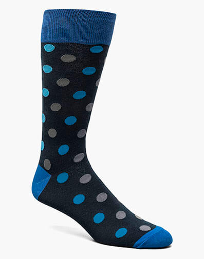 Oversize Dots Men's Crew Dress Sock in Dark Blue Multi for $$12.00
