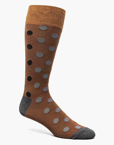 Oversize Dots Men's Crew Dress Sock in Gray and Brown for $$12.00