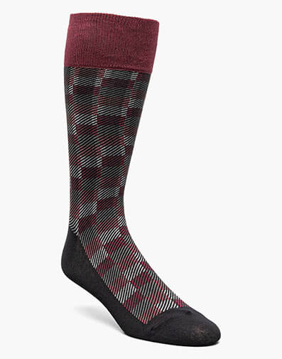 Modern Block Men's Crew Dress Socks in Burgundy Multi for $$12.00