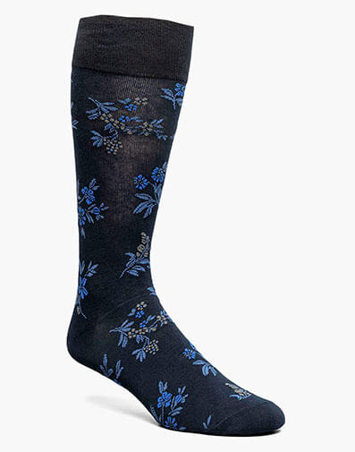Fancy Floral Men's Crew Dress Socks in Dark Blue Multi for $$12.00