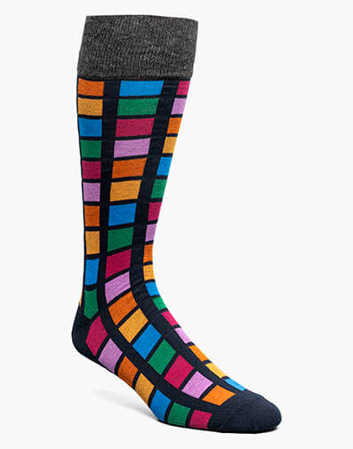 Multi-Color Block Men's Crew Dress Socks in Gray Multi for $$12.00
