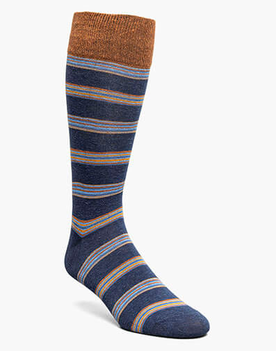 Mini Stripe Men's Crew Dress Socks in Blue Multi for $$12.00