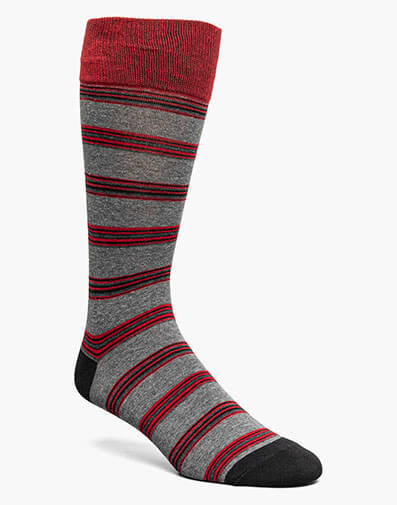 Mini Stripe Men's Crew Dress Socks in Red Multi for $$12.00