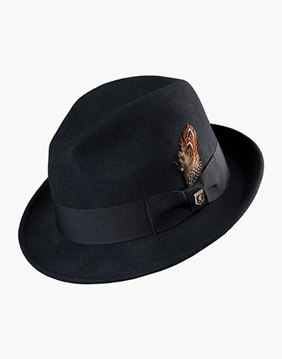 Ari Fedora Wool Felt Pinch Front Hat in Black for $$70.00