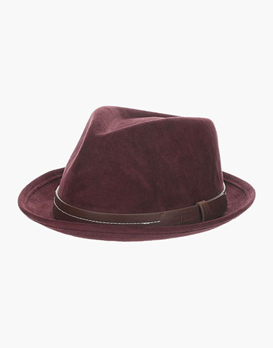 Klimt Fedora Suede Pinch Front Hat in Burgundy for $$40.00