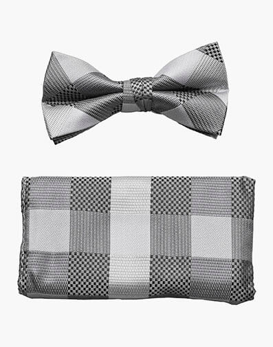 Benjamin Bow Tie & Hanky Set in Black and Silver for $$18.00