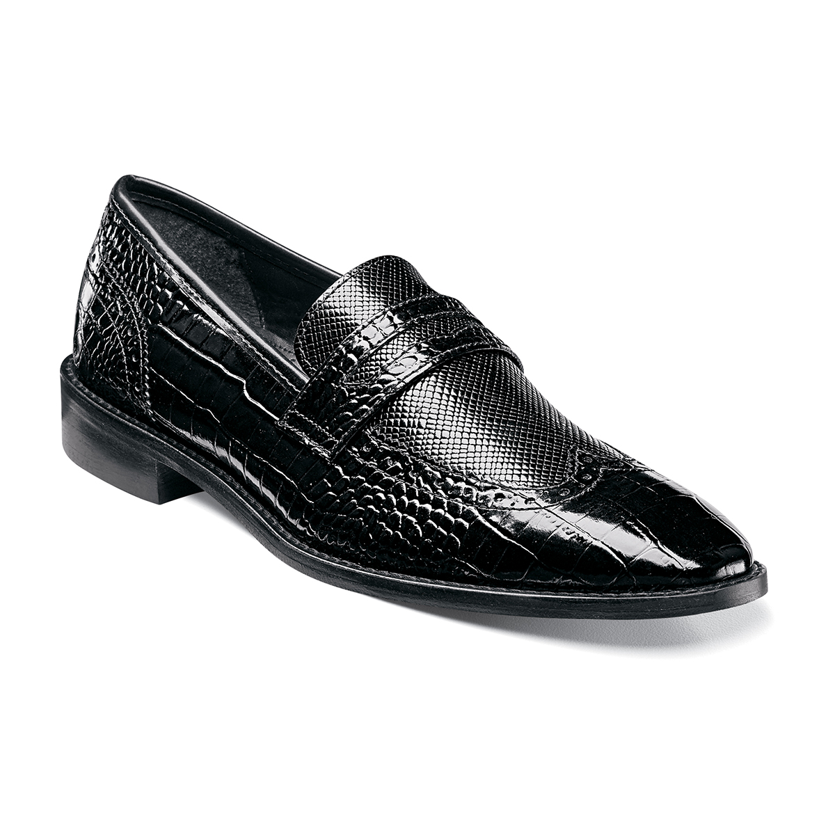 Clearance Shoes | Black ingtip Penny Loafer Slip On | Stacy Adams Valenti