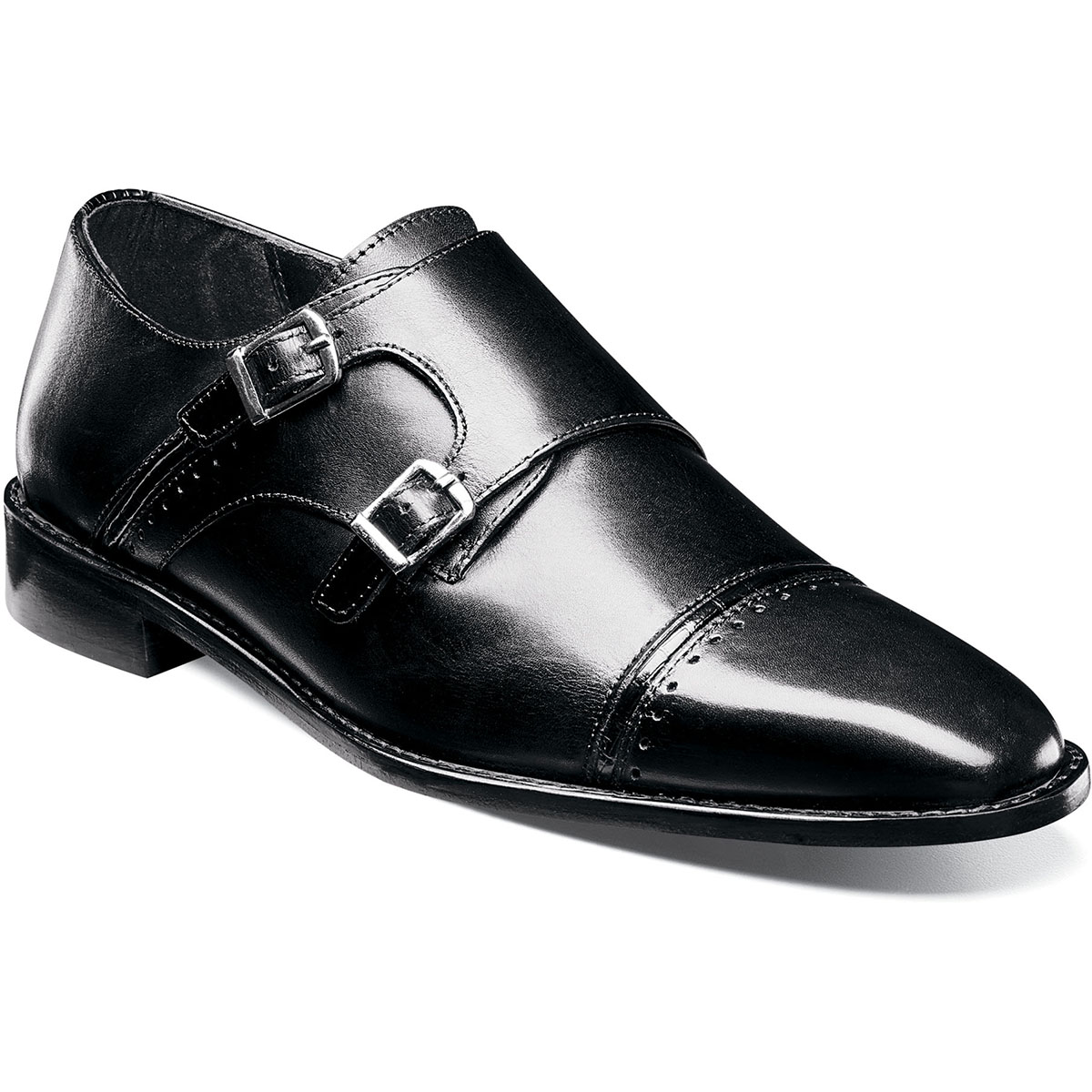 Men's Dress Shoes | Black Cap Toe Monk Strap | Stacy Adams Rycroft