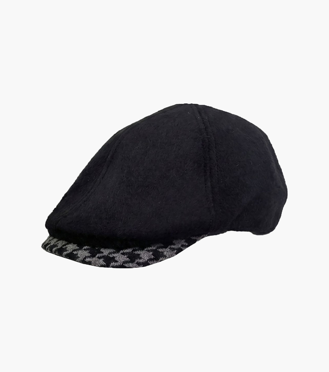 Sorvino Flat Cap in Black, Front View