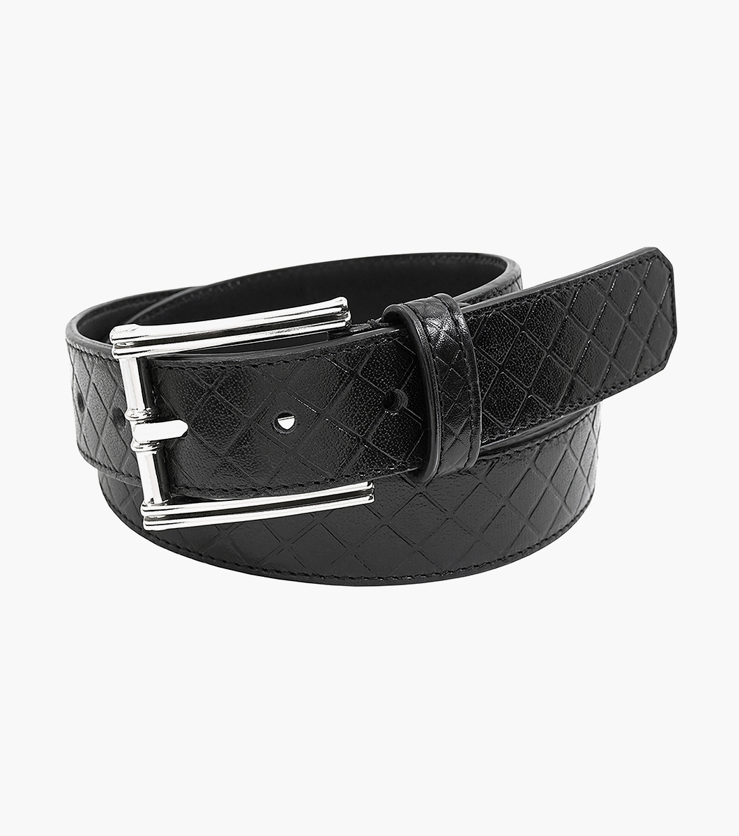 Men's Belts | Men's Accessories | Black Genuine Leather Diamond Emboss ...