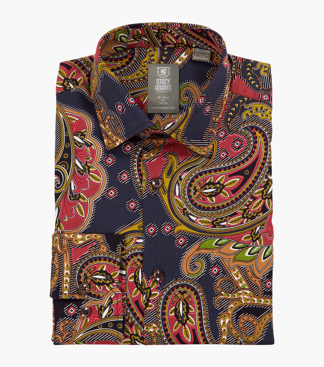 Stacy Adams Mens Paisley Modern Fit French Cuff Dress Shirt Dress Shirt