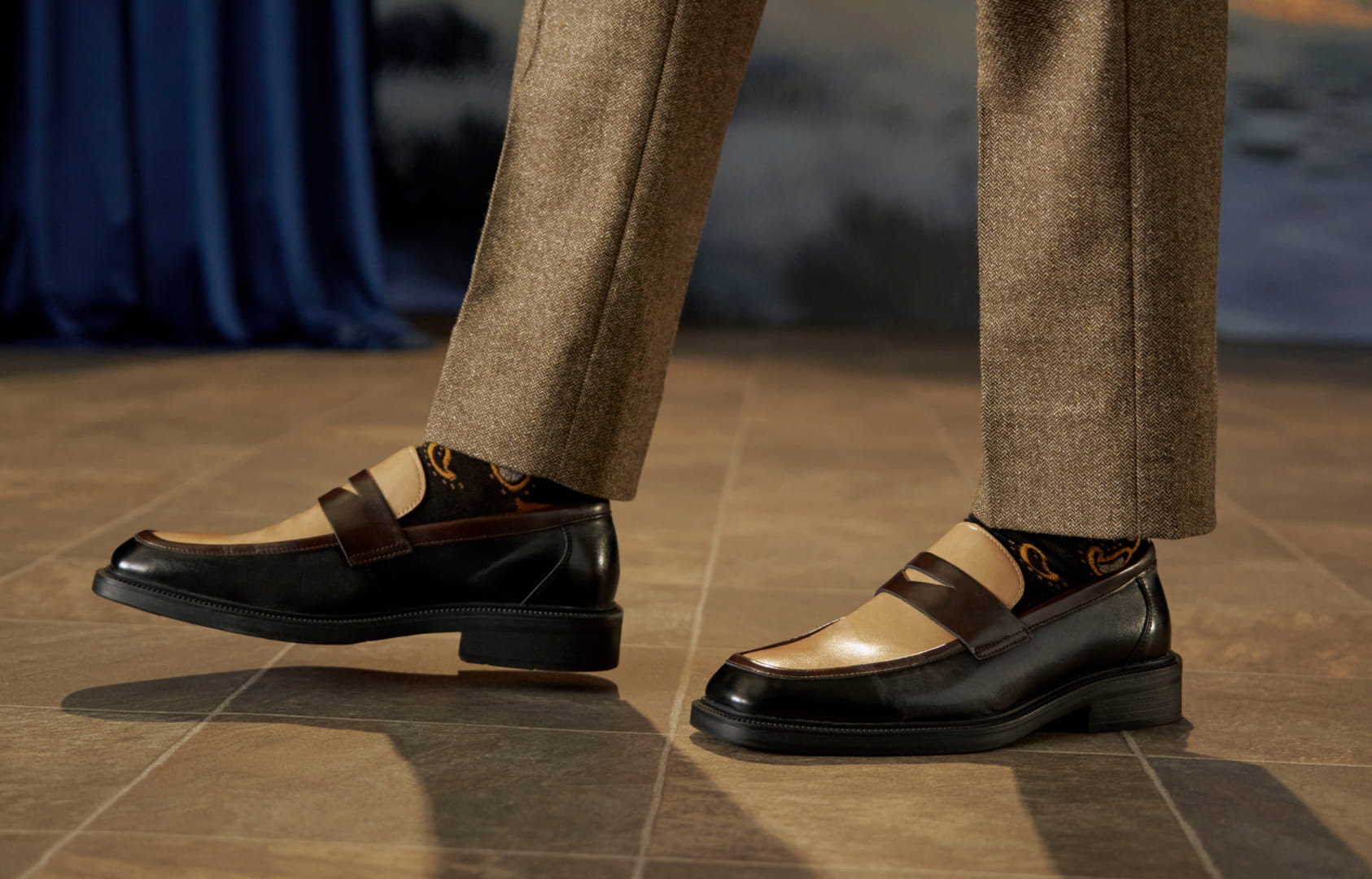 Shop Stacy Adams loafers featuring the Everett on a tile floor.