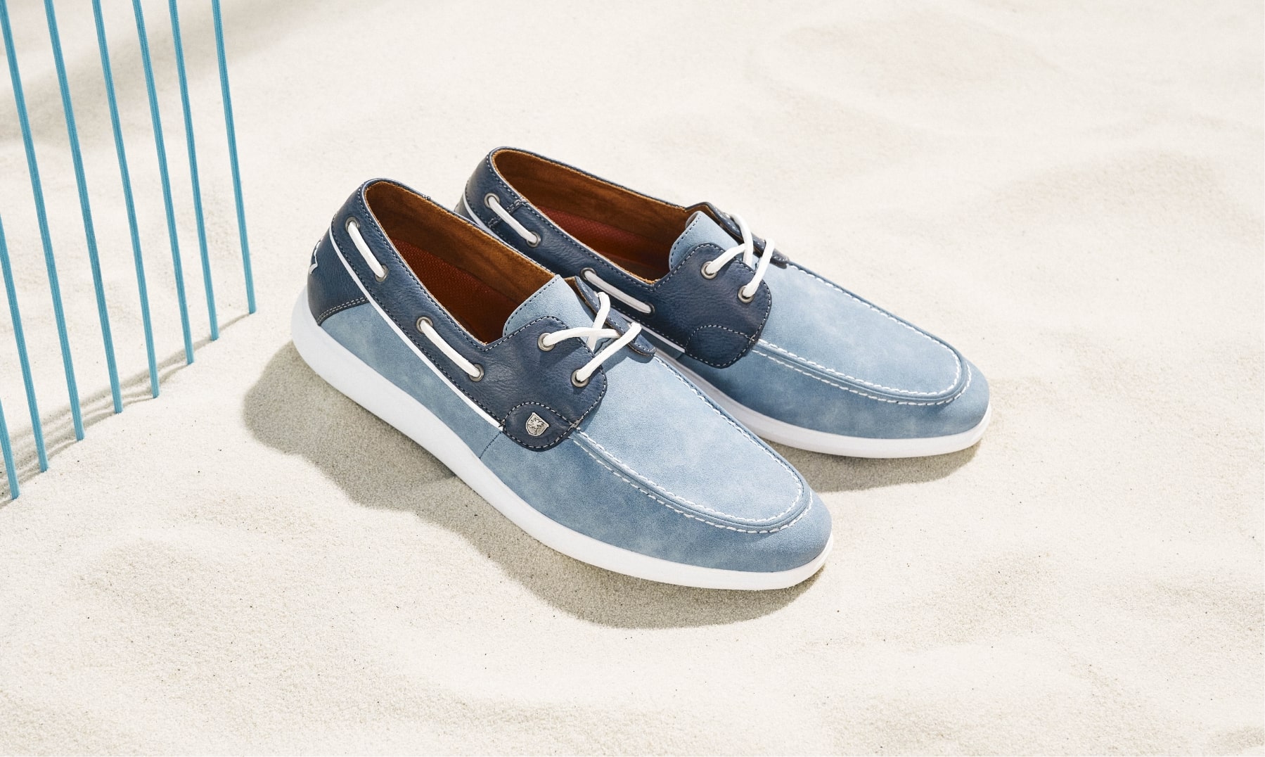 Click to shop Stacy Adams casuals. Image features the Reid in light blue.