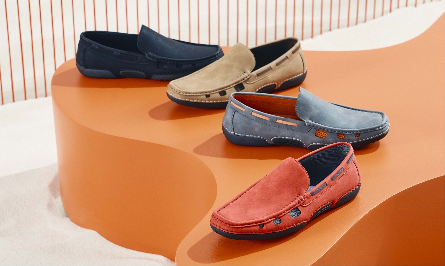 Click to shop Stacy Adams casuals. Image features the Delray in multiple colorways.