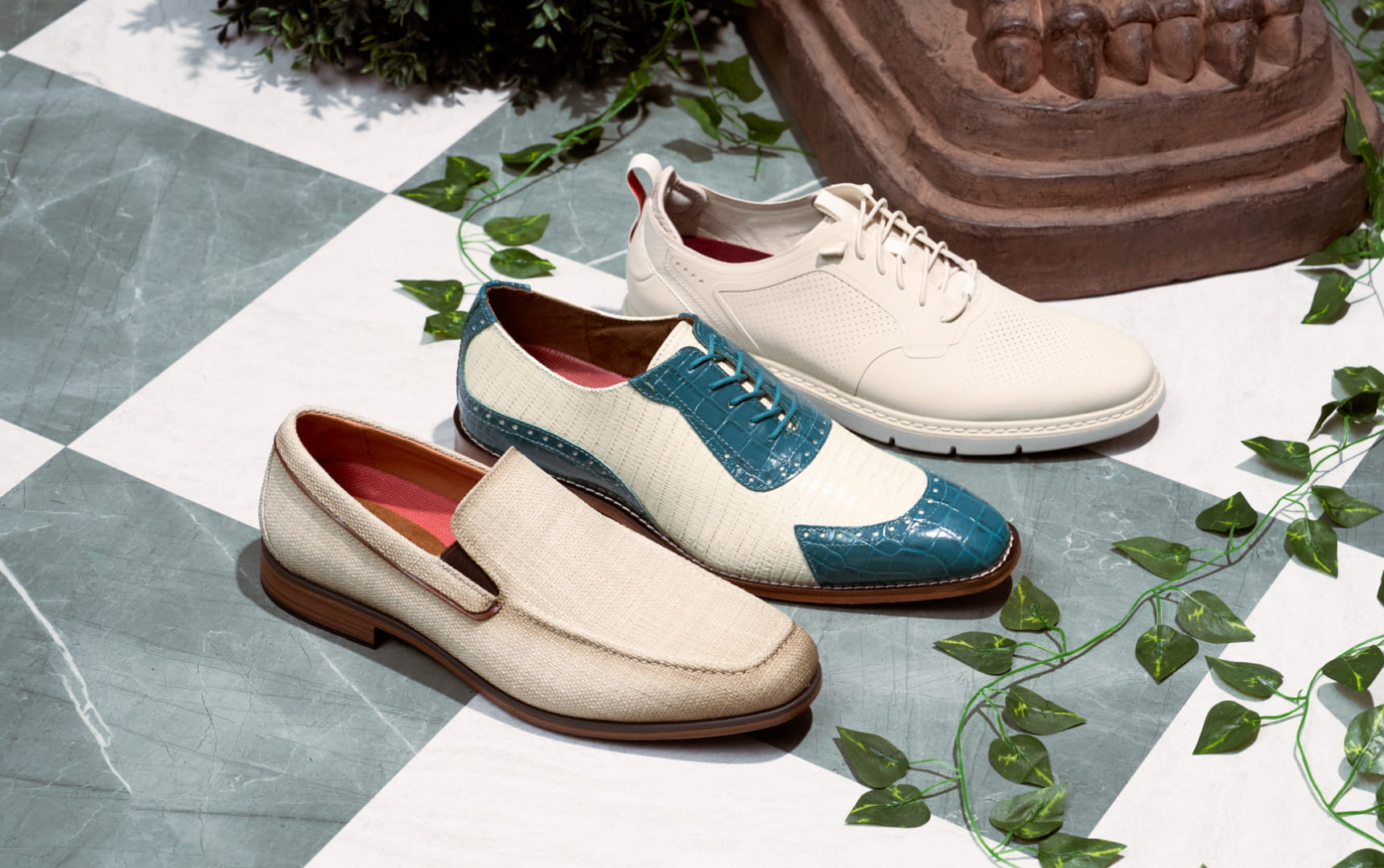Shop our seasonal color story featuring a variety of ivory and teal shoes.