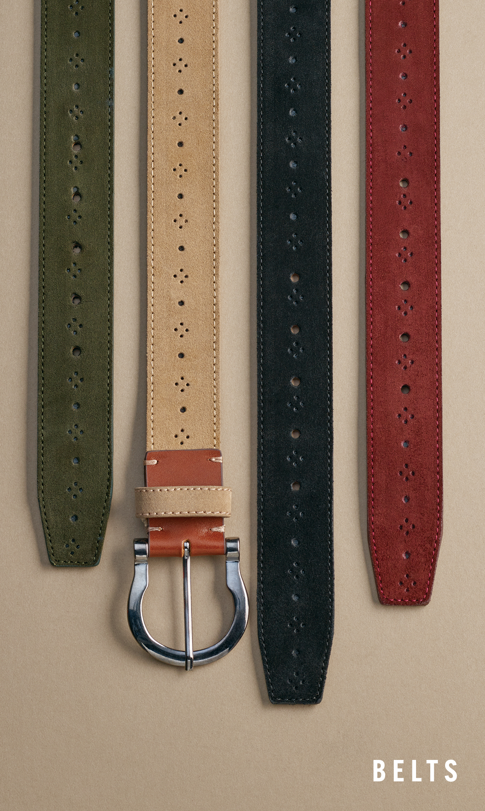 Men's Casual Wear category. The image features the Richmond Reversible Belt collection in multiple colors. 