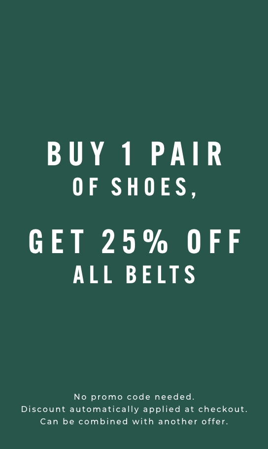 Men's Belts category. Buy 1 pair of shoes, get 25% off all belts!