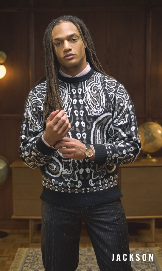 Men's Casual Wear category. Image features the Jackson sweater. 