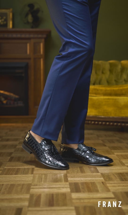 Men's Loafers & Slip Ons category. Image features the Franz loafer in black.