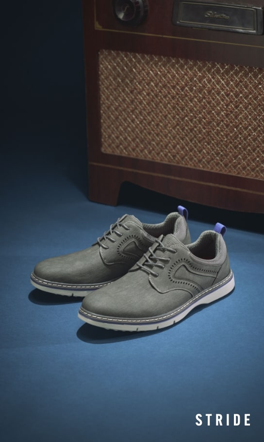 Men's Casual Shoes category. Image features the Stride in grey.