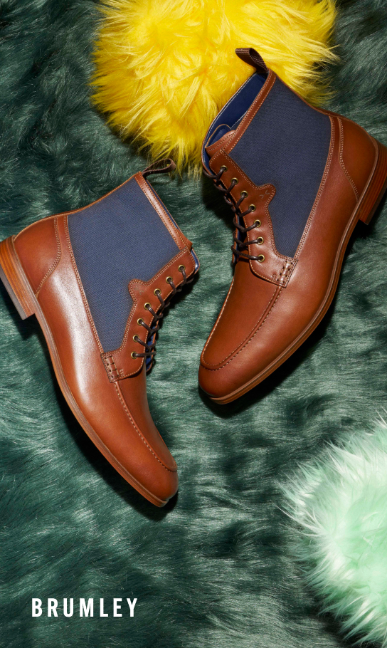 Men's Boots category. Image features the Brumley boot in navy.
