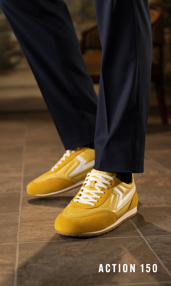 Men's Casual Shoes category. Image features the Action 150 in yellow.