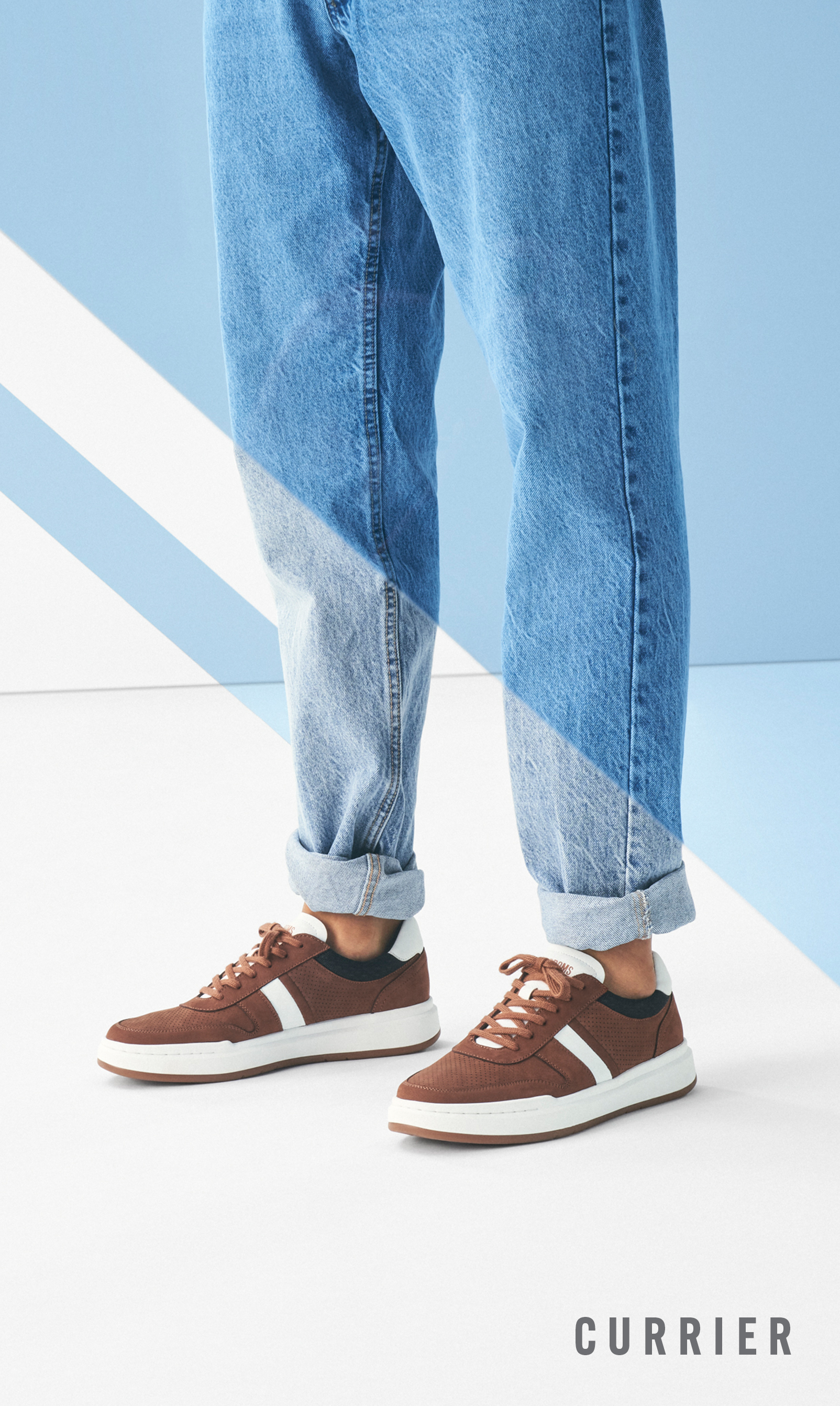  Image features the Currier sneaker in cognac.