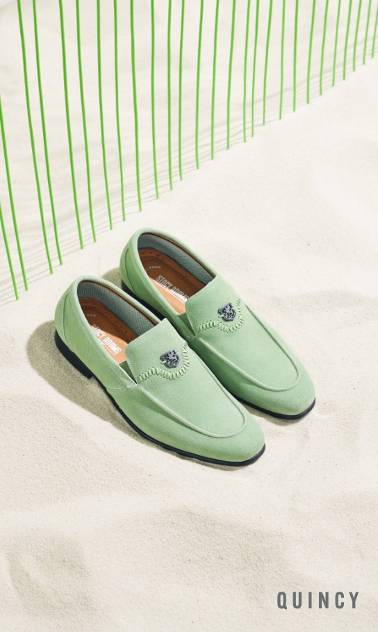 Spring Color Stories Image features the Quincy in pistachio.