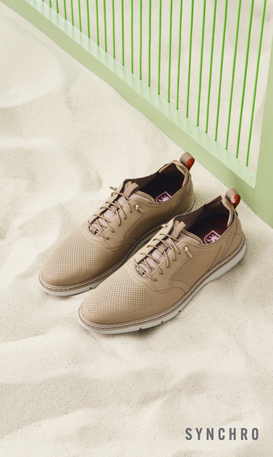 Men's Casual Shoes category. Image features the Synchro in Khaki.