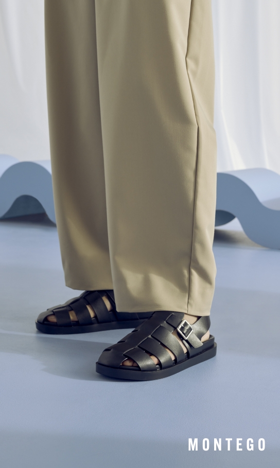Men's Sandals Category. Image features the Montego sandal in black.