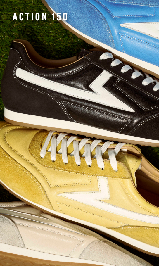  Image features the Action 150 sneaker in blue, black, yellow and ivory.