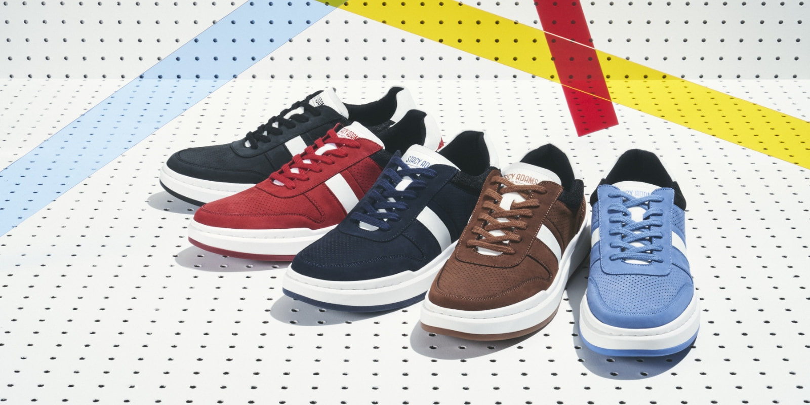 The featured image is the Currier Moc Toe Lace Up Sneaker in Black, Red, Navy, Cognac, and French Blue.