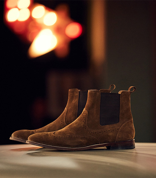 The featured shoes are chelsea boots in tan.