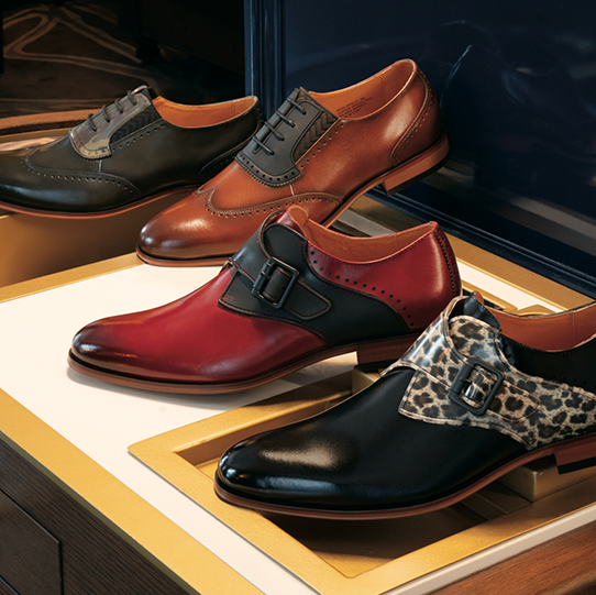 "Helpful Tips For Getting The Perfect Shoes-Belt Match." The featured products are the Sullivan Wingtip Oxford in Olive and Cognac and the Sutcliff Plain Toe Monk Strap in Cinnamon and Black Multi.
