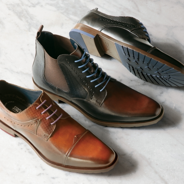 "Color Coordination For Clothes: Elevate Your Style With This Easy-To-Use Guide." The featured products are the Raiden Cap Toe Oxford in Tan and Rupert Plain Toe Lace And Gore Boot in Brown.