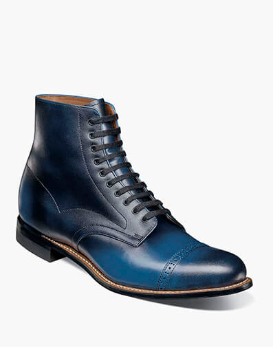 Madison Cap Toe Lace Up Boot Blue