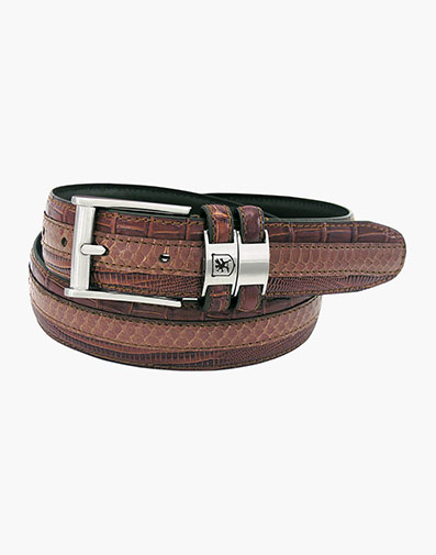Maes Genuine Leather Embossed Belt in Cognac for $46.00